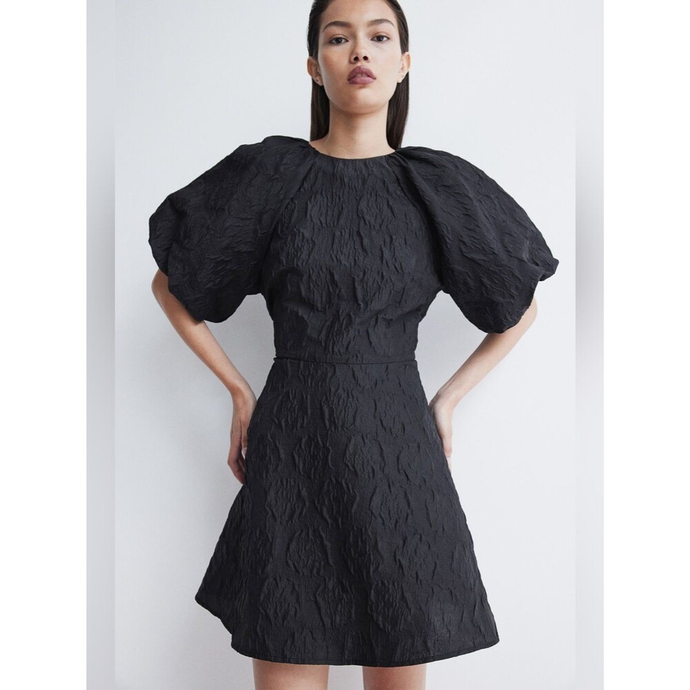 NWT H&M Jacquard-weave Tie-back Dress Black Small